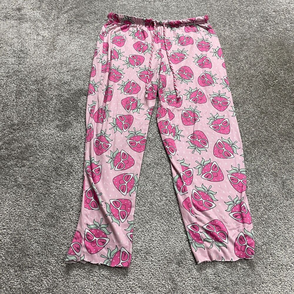 Briefly Stated Sleep Pants Womens Medium Pink Strawberry Elastic Waist Pajama